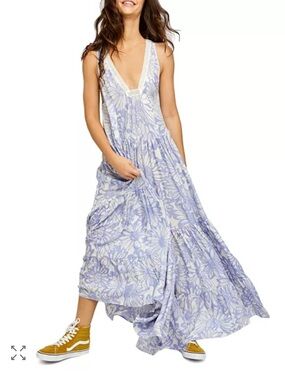 Free People Lavender Floral V-Neck Tiered Maxi